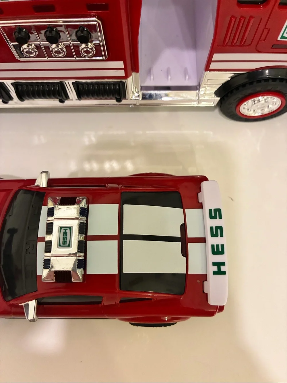 HESS Red Fire Truck & Red Race Car Toy Set